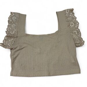 SHEIN Tan Lace Sleeve Crop Top